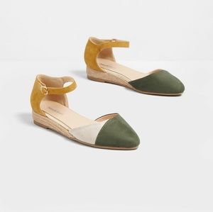 Pop of color block ankle strap flat